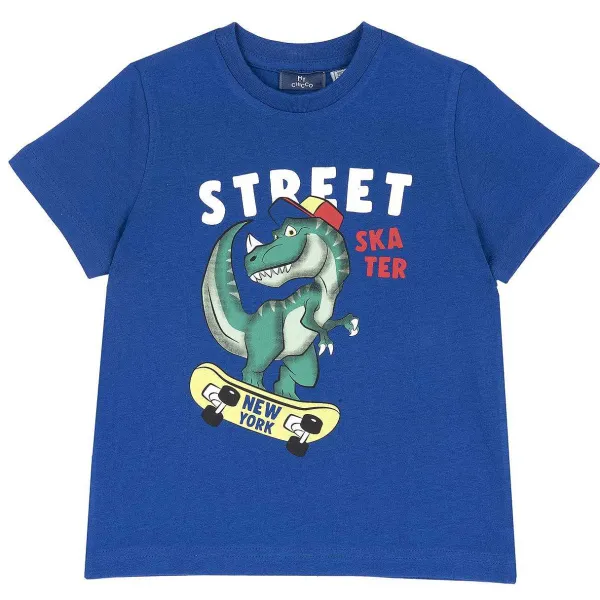 T-Shirt|Chicco Maglietta Manica Corta Con Dinosauro Blu Medio
