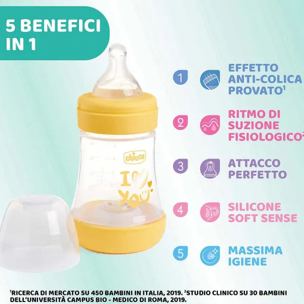 Biberon|Chicco Perfect 5 Biberon 150 Ml - Flusso Lento Giallo