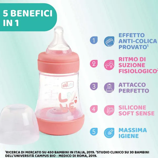 Biberon|Chicco Perfect 5 Biberon 150 Ml - Flusso Lento Rosa