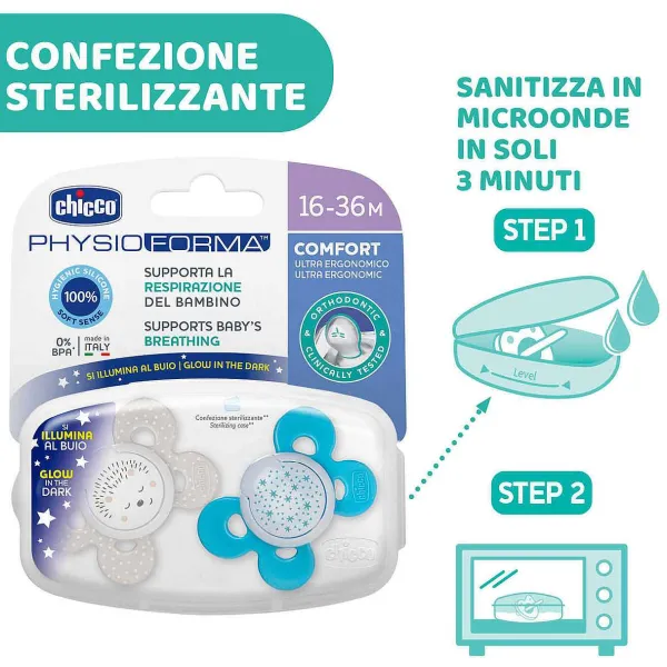 Succhietti Physioforma|Chicco Succhietto Physioforma® Comfort 16-36M (2 Pcs) Silicone Seal And Hedgehog